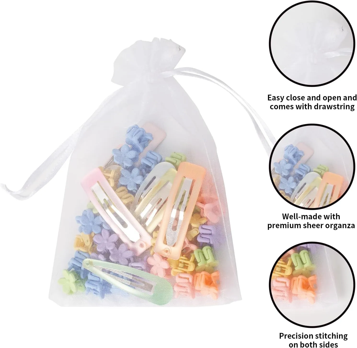 100PCS Organza Bags, 4x6 inches (10x15cm) Small Mesh Bags drawstring, Jewelry Gift Bags, Packaging Bags for Valentine's Day, Party, Festival, Bathroom Soaps, Makeup Organza Favor Bags (White)