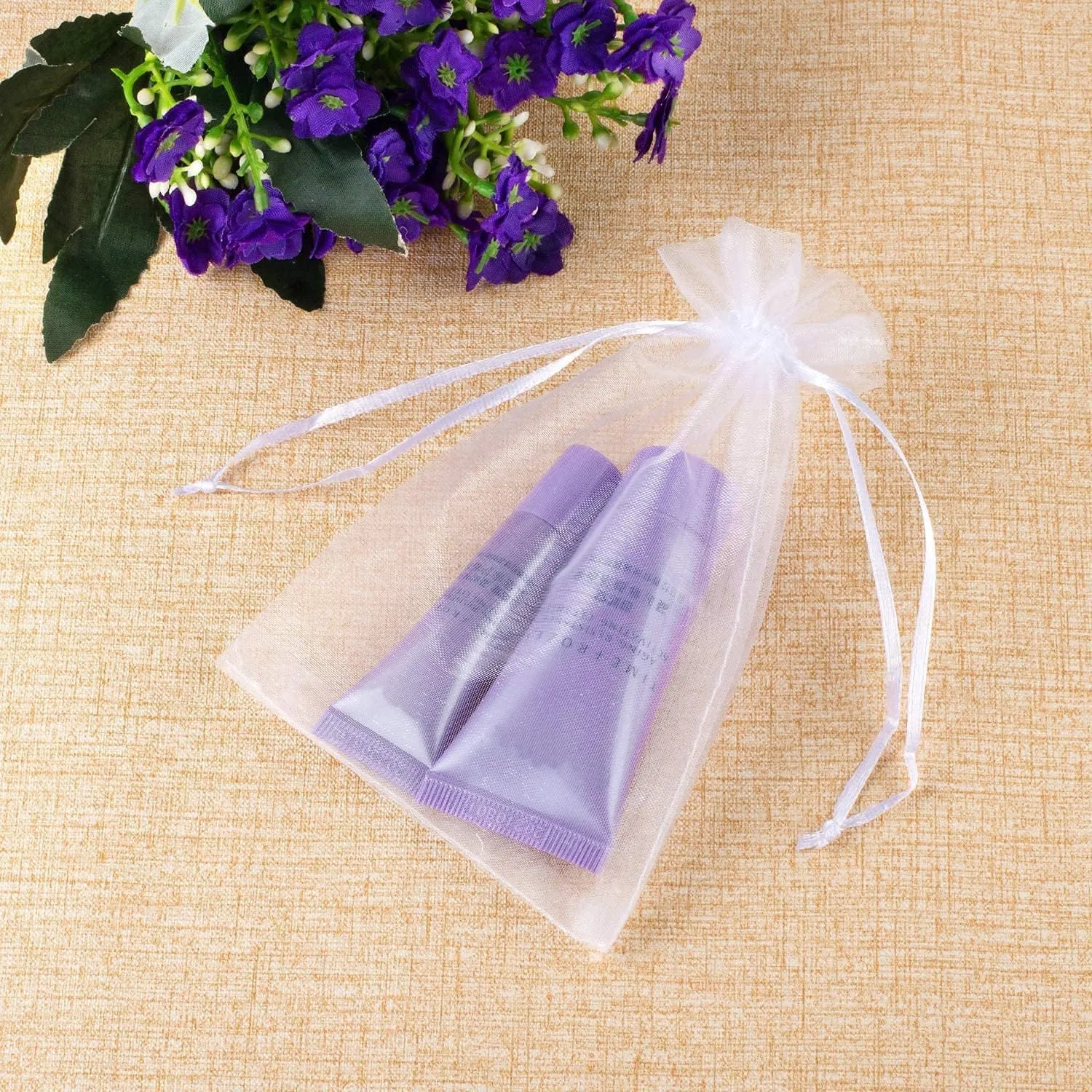 100PCS Sheer Organza Bags - White Wedding Favor With Drawstring, 4x6 Inches Jewelry Gift for Party, Festival, Makeup