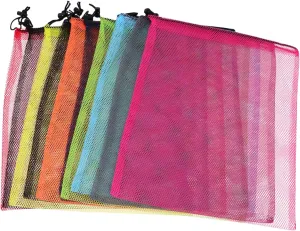 10Pcs Drawstring Storage Bags Household Fruit Vegetable Mesh Pouches Versatile Use for Home Kitchen and Shopping Design Random Color