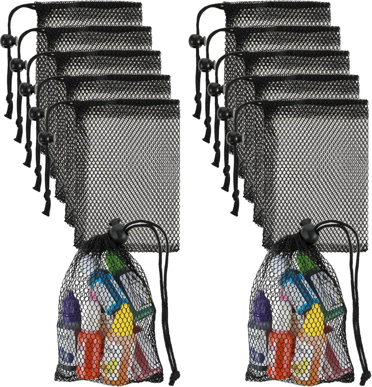 12 Pcs Small Mesh Bags Black Nylon Drawstring Bags with Cord Lock Closure Delicates Portable Travel Stuff Storage Bag for Gym Pool Toys Travel Cosmetics Washing Machine Bag