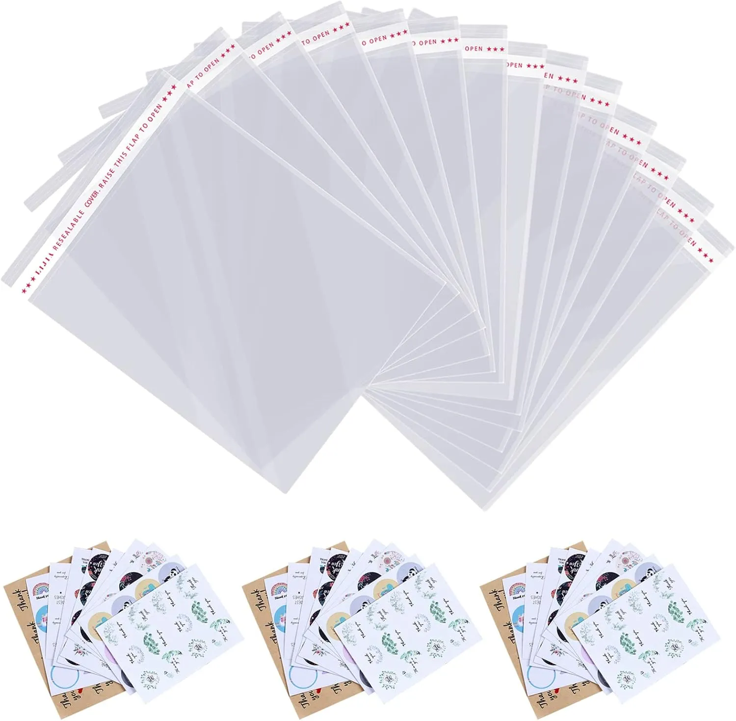 12x16 inches Large Clear Resealable Cellophane Bags for Packaging Products 500ct Plastic Self-sealing Gift Bags Self Adhesive for Gifts,Clothes, Small Business, Thank you Stickers