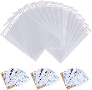 12x16 inches Large Clear Resealable Cellophane Bags for Packaging Products 500ct Plastic Self-sealing Gift Bags Self Adhesive for Gifts,Clothes, Small Business, Thank you Stickers