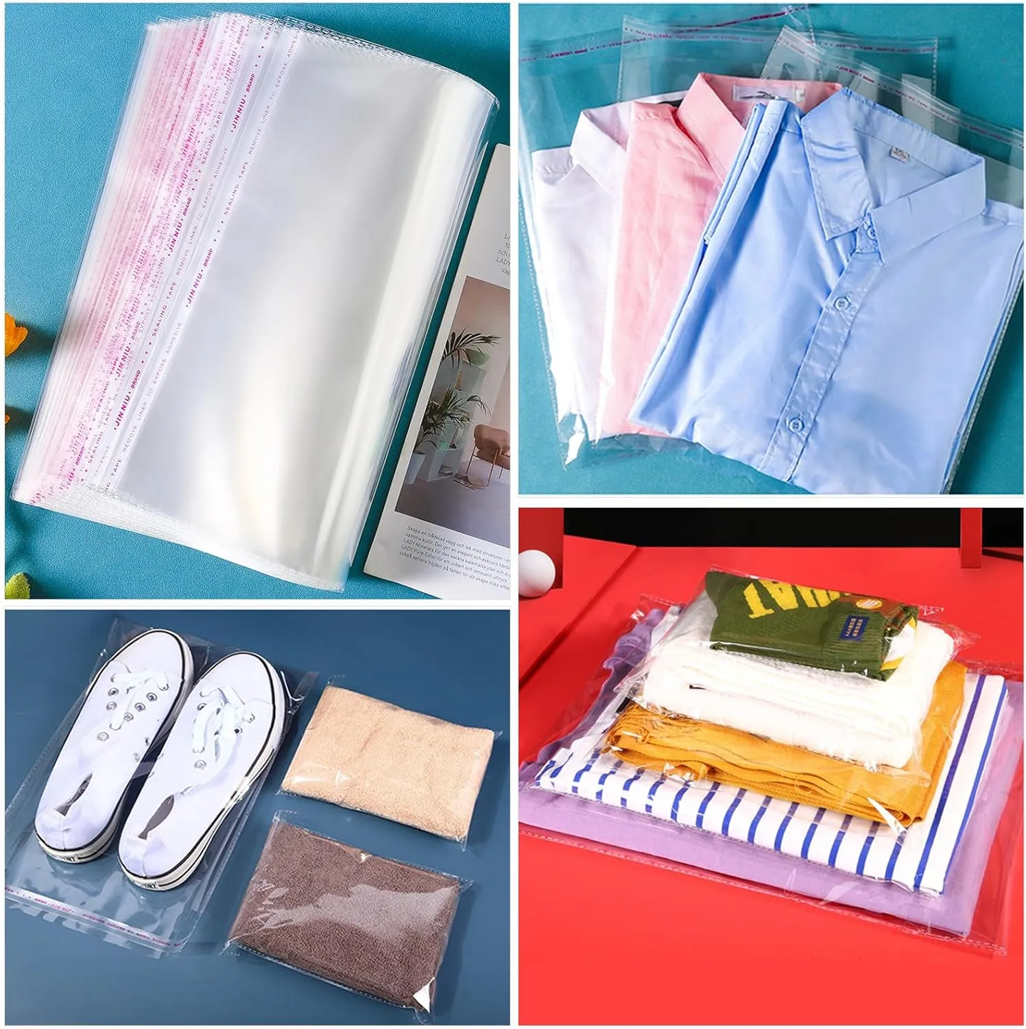 12x16 inches Large Clear Resealable Cellophane Bags for Packaging Products 500ct Plastic Self-sealing Gift Bags Self Adhesive for Gifts,Clothes, Small Business, Thank you Stickers