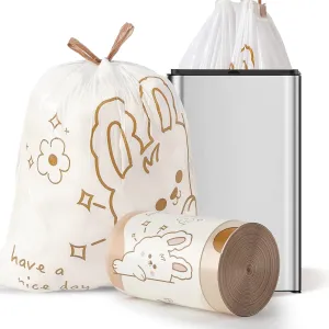 13 Gallon Strong Tall Kitchen Trash Bags, Large Garbage Bags for Bathroom Office Home Trash Can, White Floral Scent With Cute Rabbit Print, 50 Counts