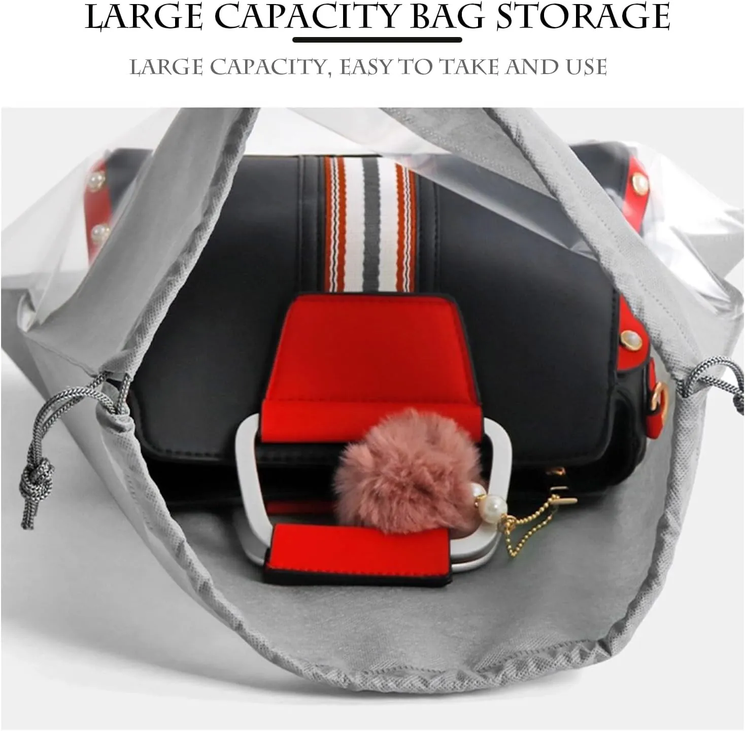 15 Packs Dust Bags for White Handbags, Clear White Handbag and Purse Storage Organizer, 14"x14" / 35x35 cm Non-Woven Drawstring Cover with Window