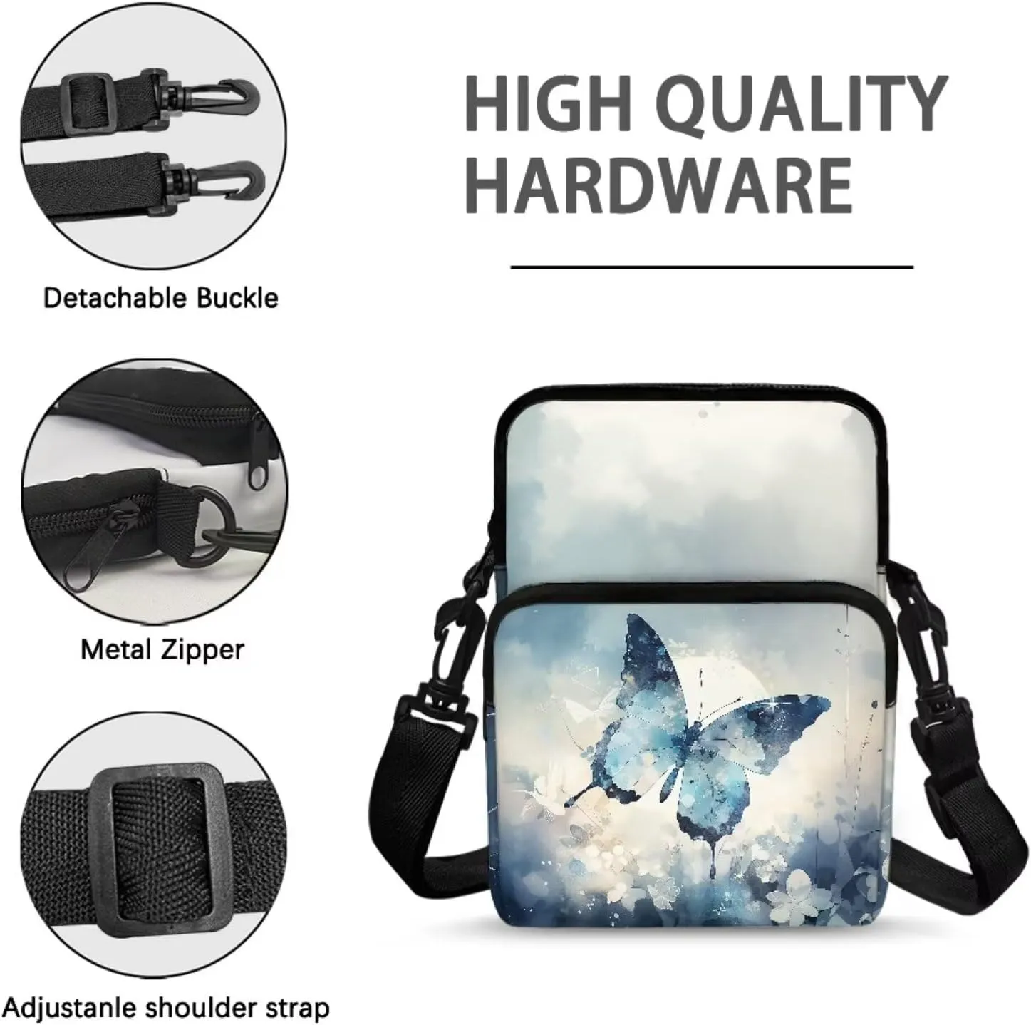 2 Layer Polyester Crossbody Chest Bag Satchel Sling Bags Waist Pouches for Women Girls