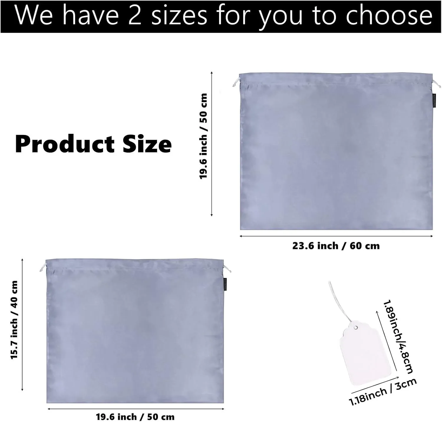 2 Pack Dust Bags for Handbags Silk Dust Cover Bag for Handbags Purses Shoes, Dustproof Drawstring Bag Travel Storage Pouch (Grey)