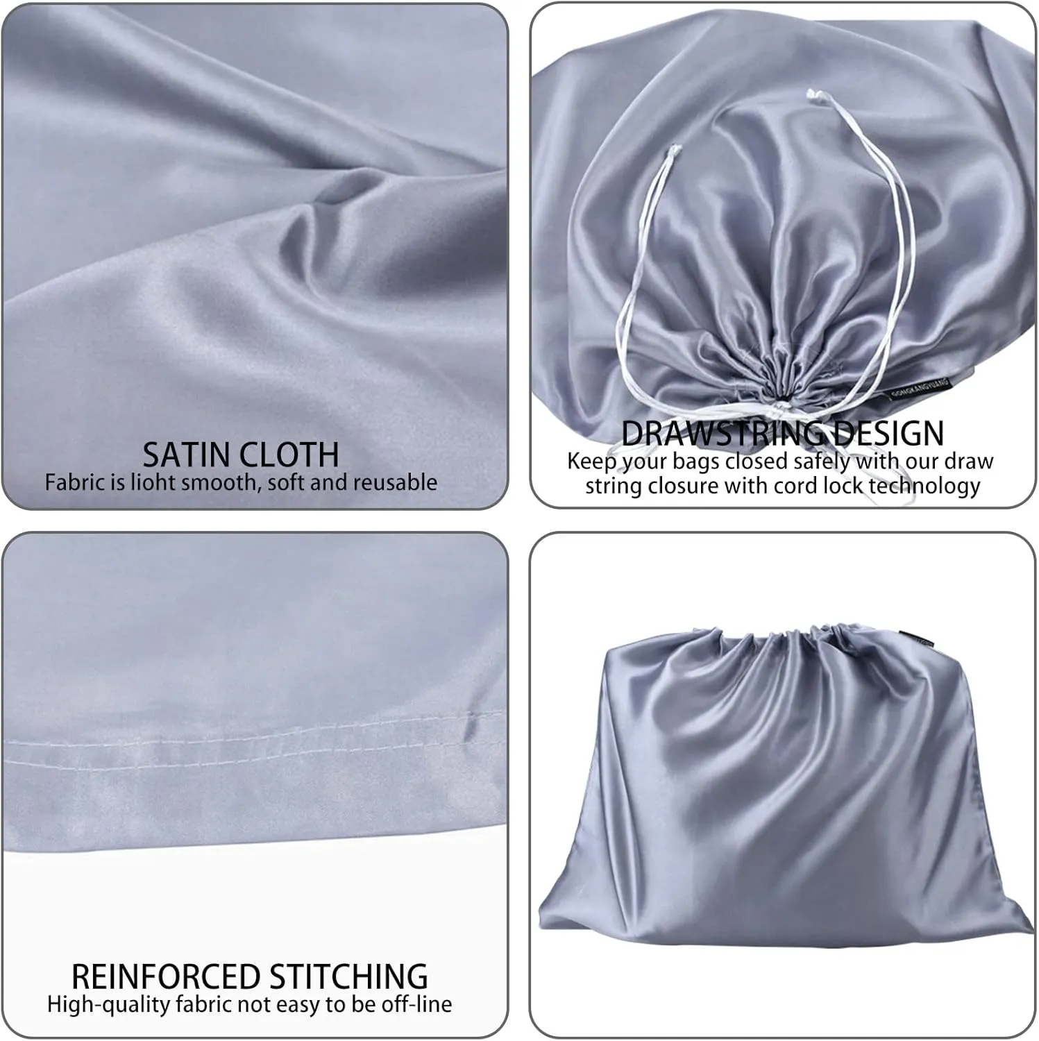2 Pack Dust Bags for Handbags Silk Dust Cover Bag for Handbags Purses Shoes, Dustproof Drawstring Bag Travel Storage Pouch (Grey)
