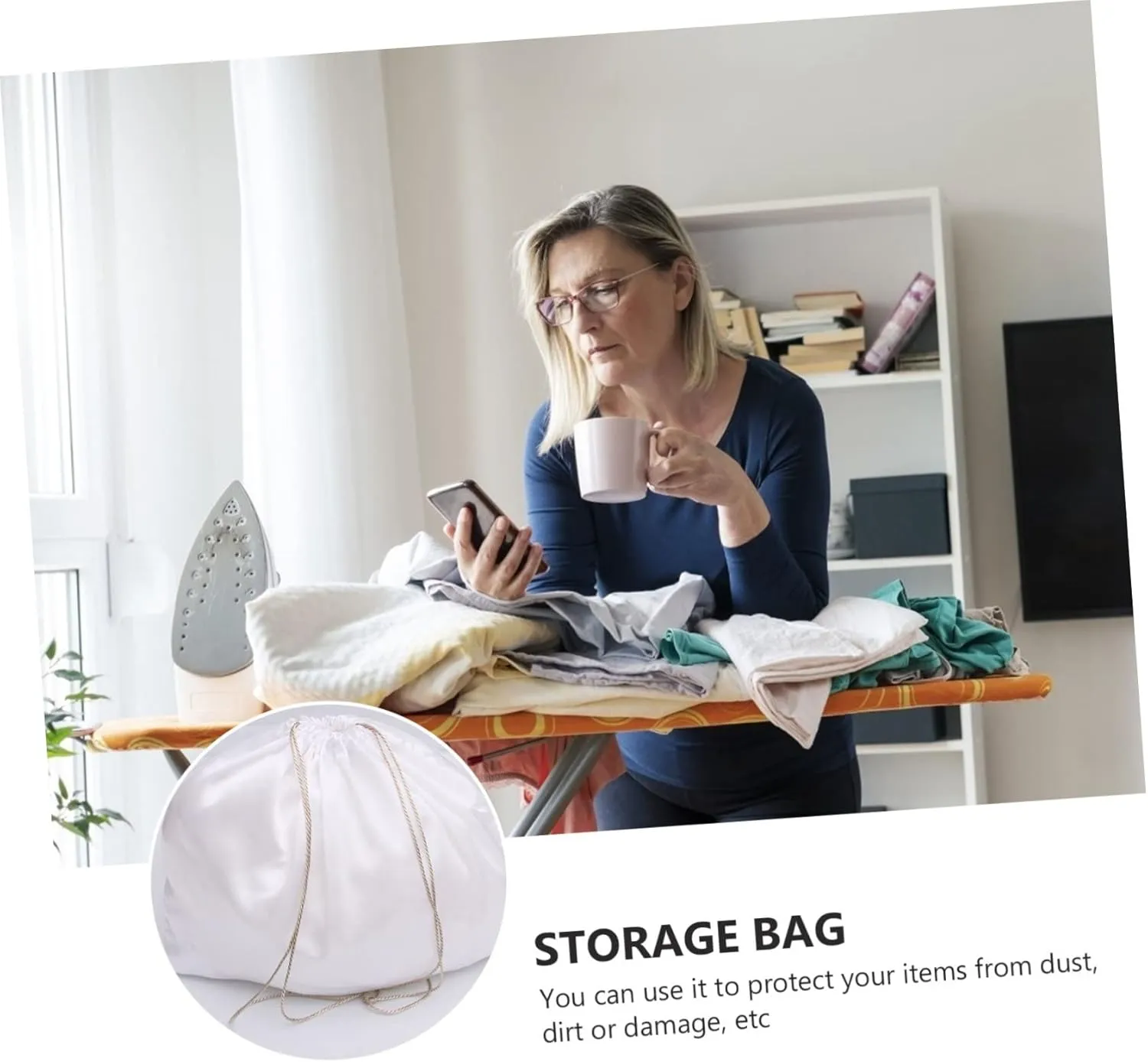 2 Pack of Storage Pouches Household Bag for Clothing Quilt Stain- Drawstring Simple Elegant Design