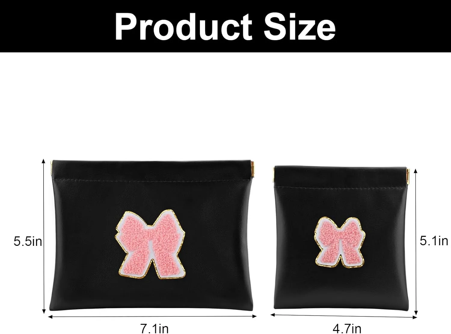 2 PCS Small Makeup Bag for Purse,Personalized Pouch,Coin purse lipstick Cosmetic Accessories Organizer,Travel Set Organizer,Waterproof Zipperless Self-Sealing Ladies Small Cosmetic Bag(Black Bow)