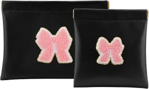 2 PCS Small Makeup Bag for Purse,Personalized Pouch,Coin purse lipstick Cosmetic Accessories Organizer,Travel Set Organizer,Waterproof Zipperless Self-Sealing Ladies Small Cosmetic Bag(Black Bow)
