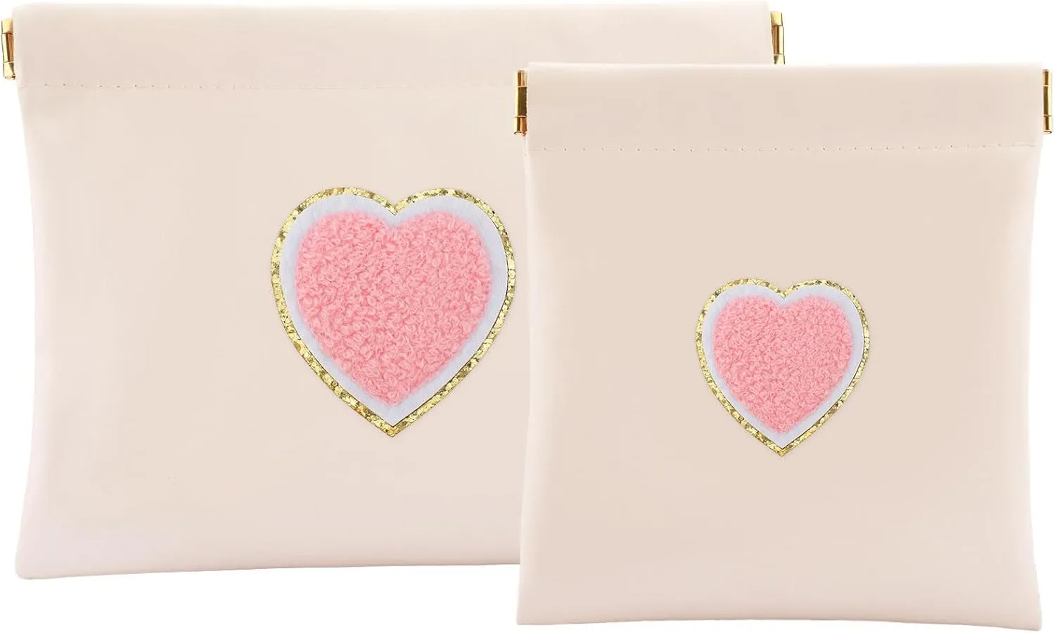 2 PCS Small Makeup Bag for Purse,Personalized Pouch,Coin purse lipstick Cosmetic Accessories Organizer,Travel Set Organizer,Waterproof Zipperless Self-Sealing Ladies Small Cosmetic Bag(Cream Heart)