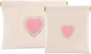 2 PCS Small Makeup Bag for Purse,Personalized Pouch,Coin purse lipstick Cosmetic Accessories Organizer,Travel Set Organizer,Waterproof Zipperless Self-Sealing Ladies Small Cosmetic Bag(Cream Heart)