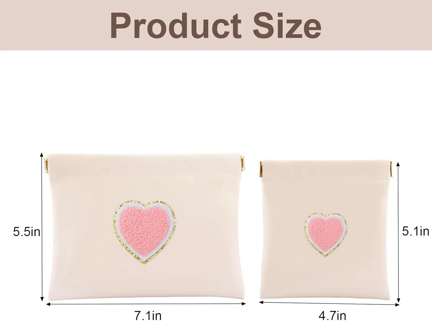 2 PCS Small Makeup Bag for Purse,Personalized Pouch,Coin purse lipstick Cosmetic Accessories Organizer,Travel Set Organizer,Waterproof Zipperless Self-Sealing Ladies Small Cosmetic Bag(Cream Heart)