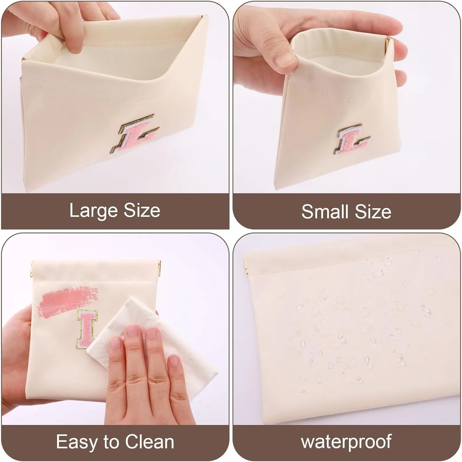 2 PCS Small Makeup Bag for Purse,Personalized Pouch,Coin purse lipstick Cosmetic Accessories Organizer,Travel Set Organizer,Waterproof Zipperless Self-Sealing Ladies Small Cosmetic Bag(Cream Letter L)