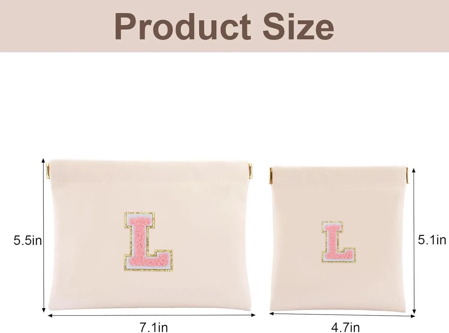 2 PCS Small Makeup Bag for Purse,Personalized Pouch,Coin purse lipstick Cosmetic Accessories Organizer,Travel Set Organizer,Waterproof Zipperless Self-Sealing Ladies Small Cosmetic Bag(Cream Letter L)