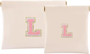 2 PCS Small Makeup Bag for Purse,Personalized Pouch,Coin purse lipstick Cosmetic Accessories Organizer,Travel Set Organizer,Waterproof Zipperless Self-Sealing Ladies Small Cosmetic Bag(Cream Letter L)