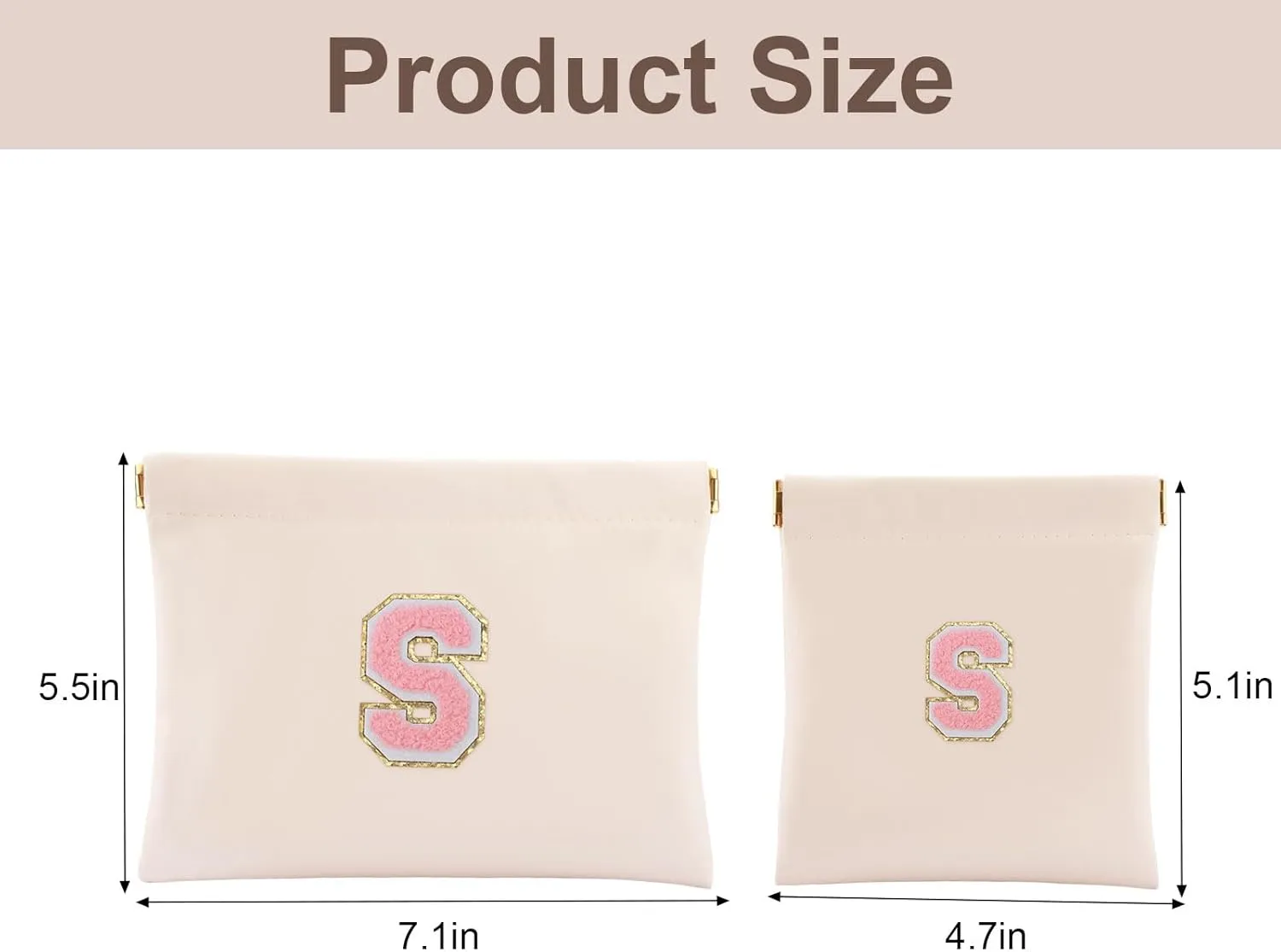 2 PCS Small Makeup Bag for Purse,Personalized Pouch,Coin purse lipstick Cosmetic Accessories Organizer,Travel Set Organizer,Waterproof Zipperless Self-Sealing Ladies Small Cosmetic Bag(Cream Letter S)