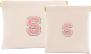 2 PCS Small Makeup Bag for Purse,Personalized Pouch,Coin purse lipstick Cosmetic Accessories Organizer,Travel Set Organizer,Waterproof Zipperless Self-Sealing Ladies Small Cosmetic Bag(Cream Letter S)
