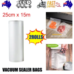 2ROLLS 25CM Vacuum Sealer Bags Rolls | Vacuum Food Saver | Storage Seal | 15M