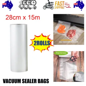 2ROLLS 28CM Vacuum Sealer Bags Rolls | Vacuum Food Saver | Storage Seal | 15M