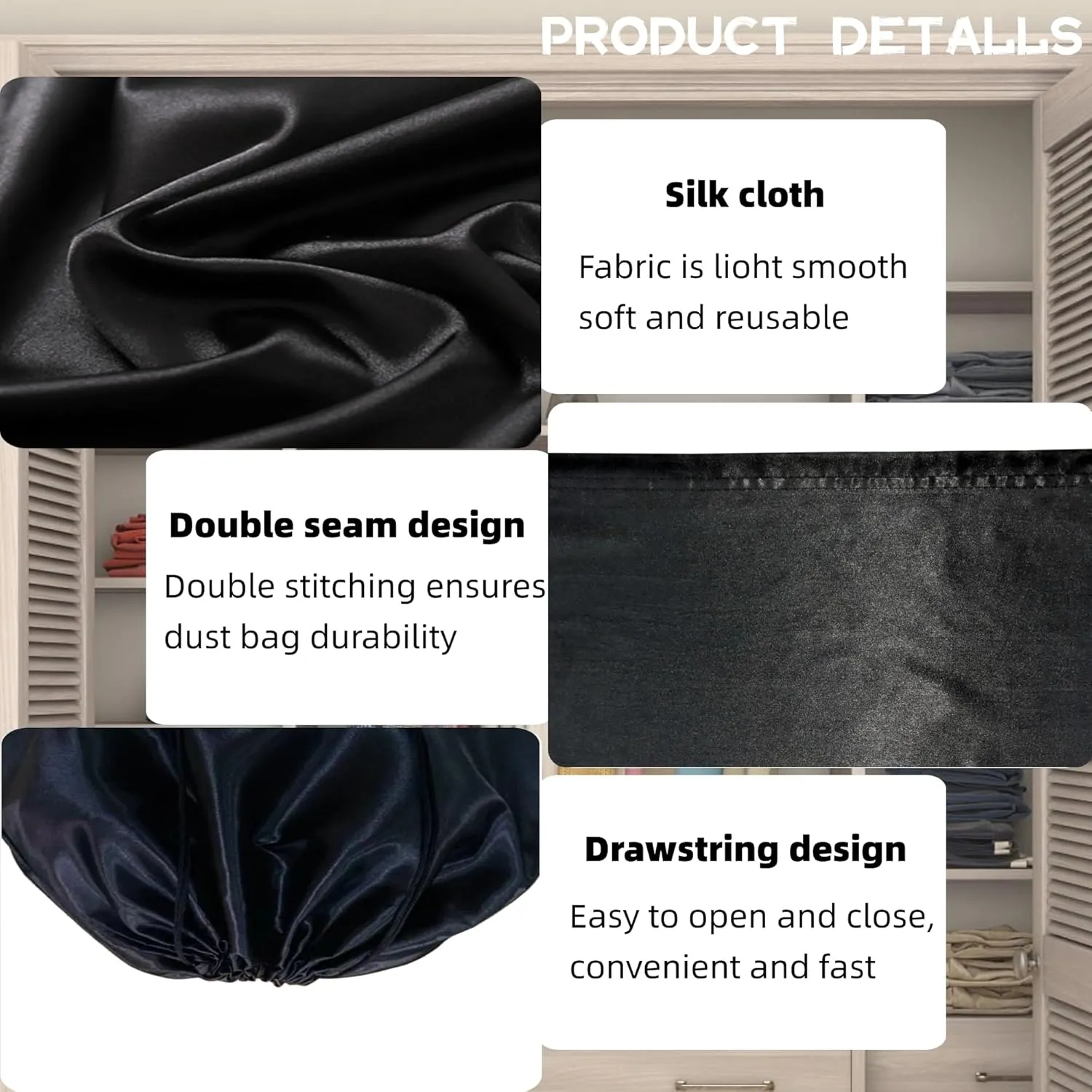 3 Pack Purse Dust Bags for Storage, Silk Dust Bags for Handbags, Dust Covers With Drawstring for Purse Shoes Boots