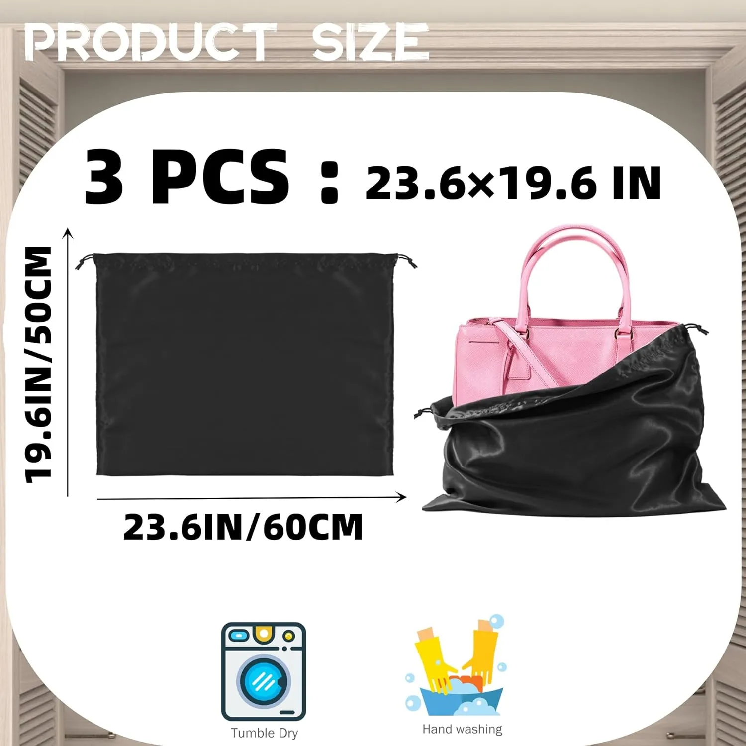 3 Pack Purse Dust Bags for Storage, Silk Dust Bags for Handbags, Dust Covers With Drawstring for Purse Shoes Boots
