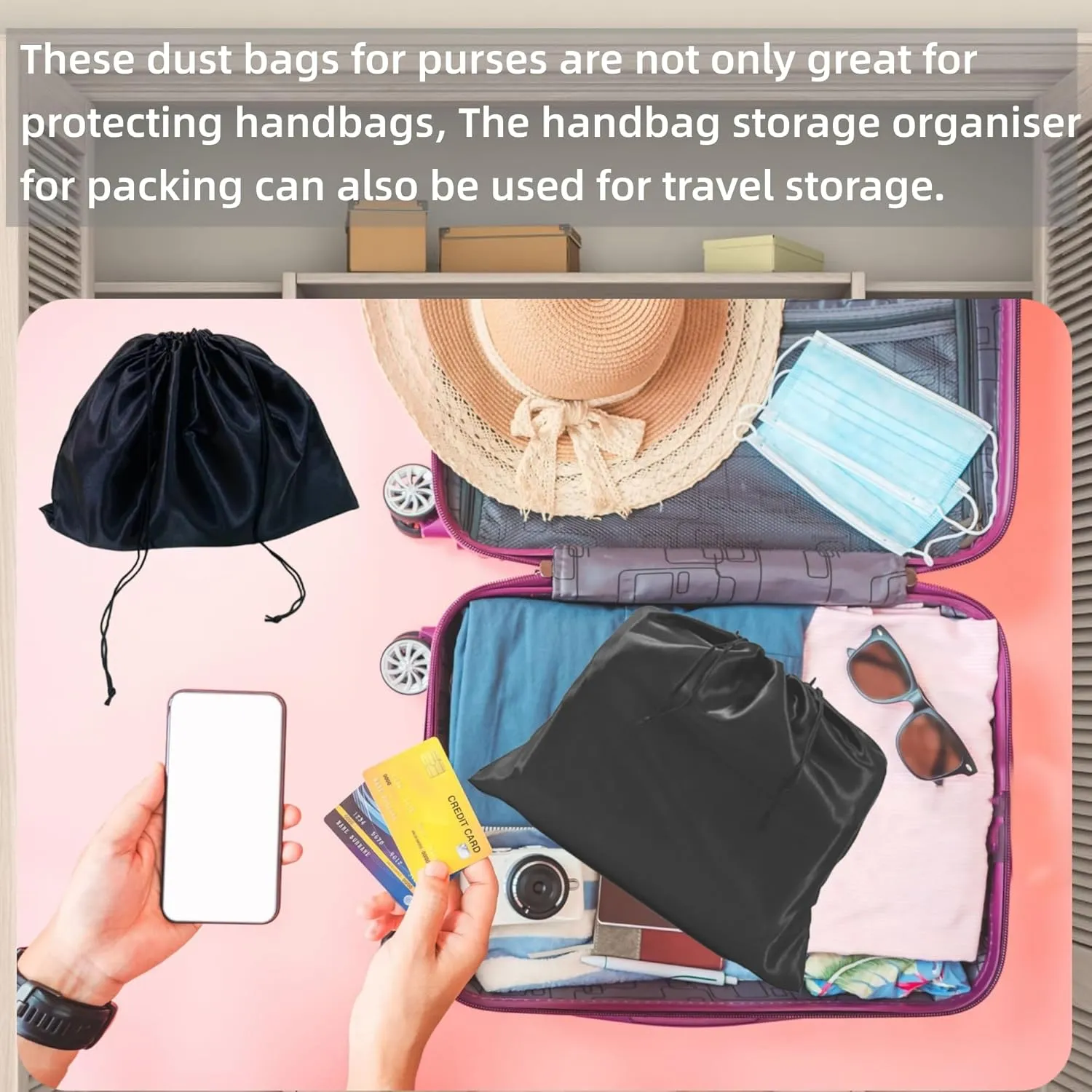 3 Pack Purse Dust Bags for Storage, Silk Dust Bags for Handbags, Dust Covers With Drawstring for Purse Shoes Boots
