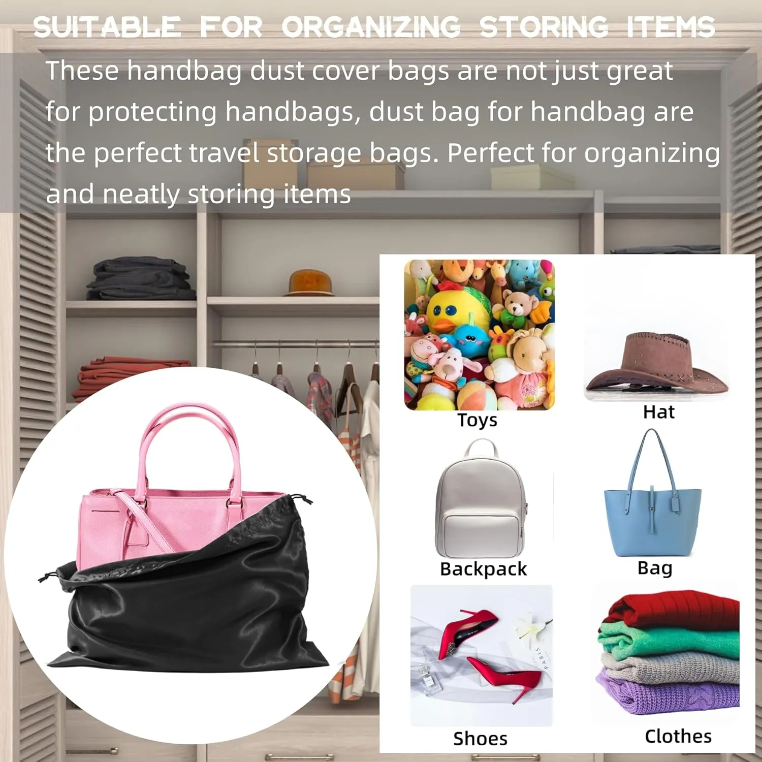 3 Pack Purse Dust Bags for Storage, Silk Dust Bags for Handbags, Dust Covers With Drawstring for Purse Shoes Boots
