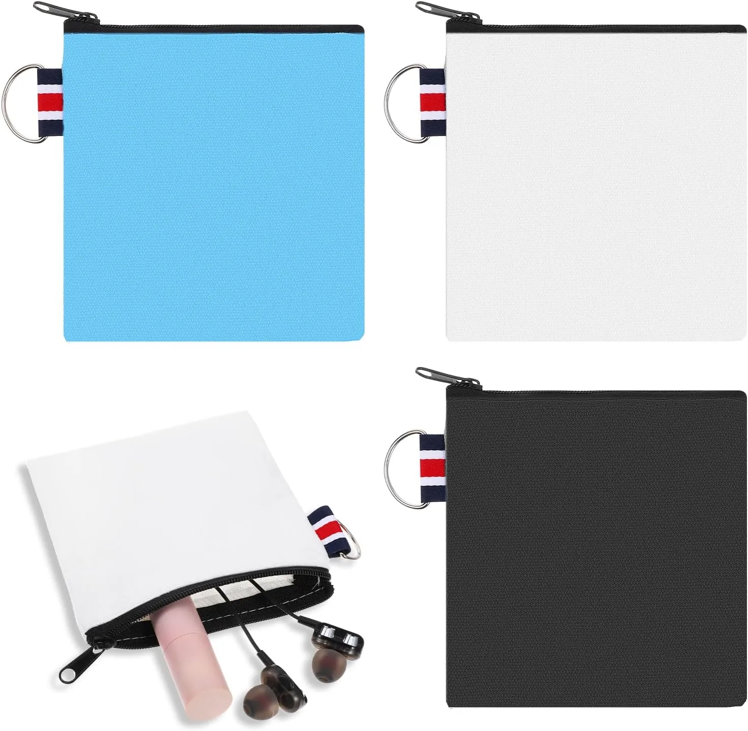 3 PCS Canvas Zipper Bags with Hanging Ring Small Zipper Pouch Square Pocket Carrying Purse Makeup Lipstick Cosmatic Organizer Coin Purse Mini Toiletry Bag for Makeup Lipstick Earphone Charger Cable