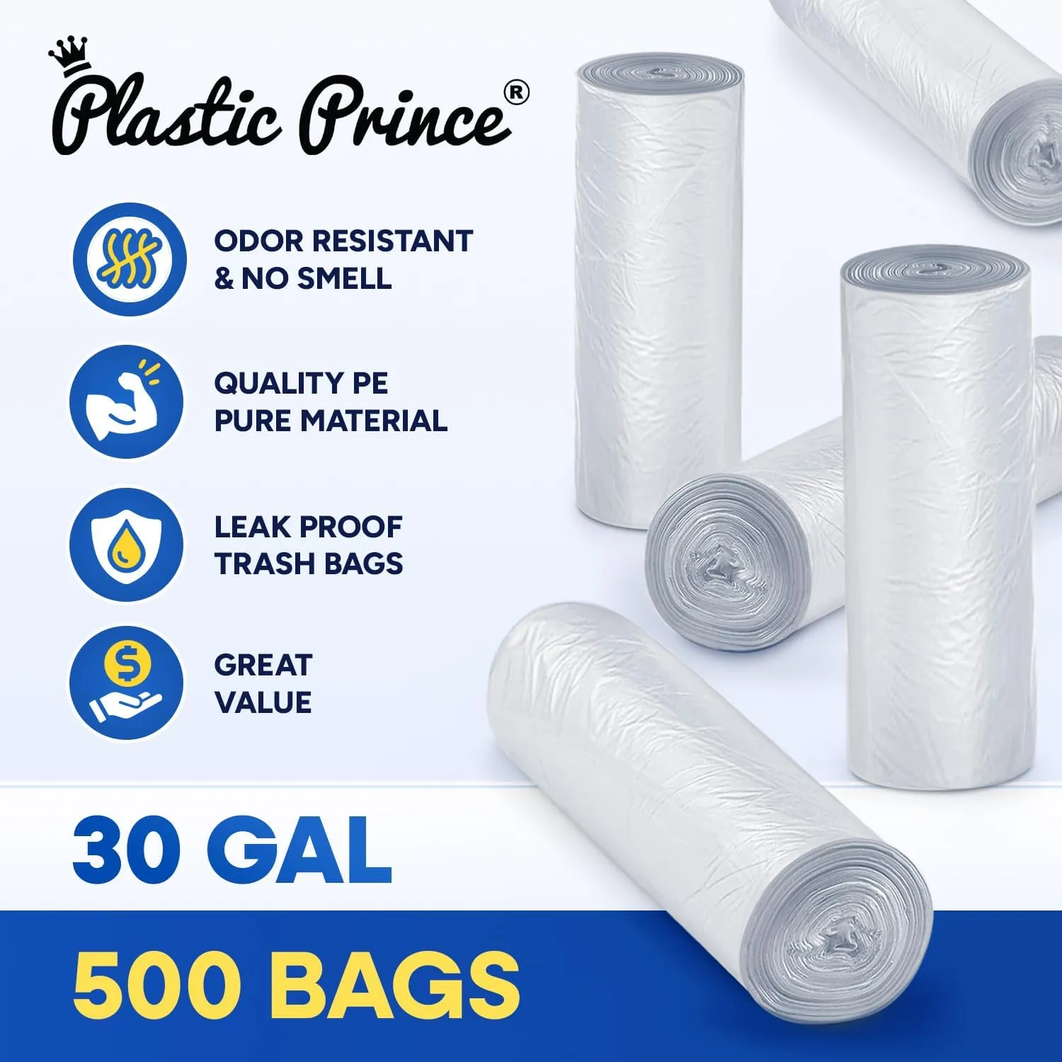 32-33 Gallon Trash Bags, Clear Trash Bags 33"W  40"L, 13 Micron Clear Garbage Bags, 32-33 Gal High-Density Garbage Can Liners, Fits Square and Round Trash Cans, Pack of 500