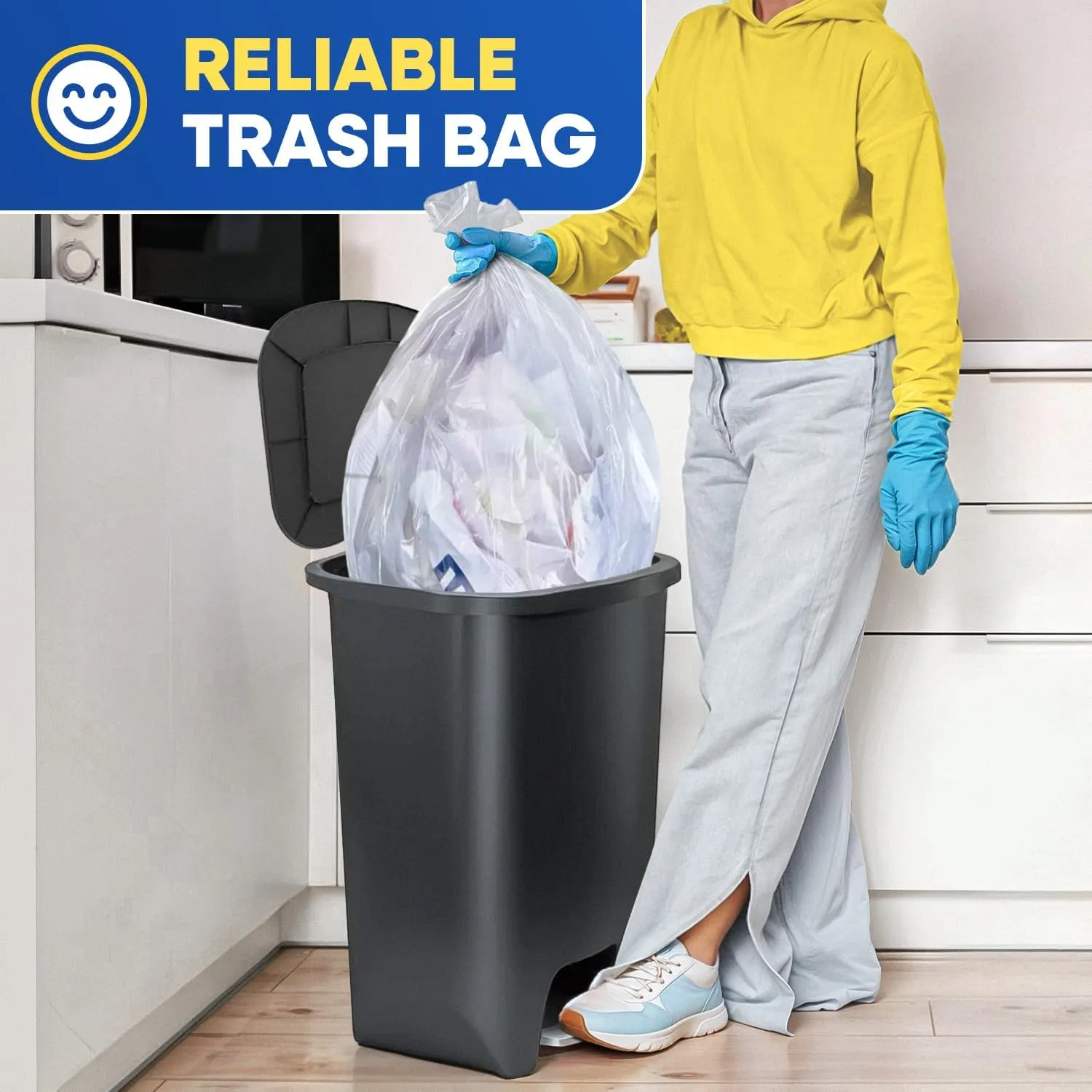 32-33 Gallon Trash Bags, Clear Trash Bags 33"W  40"L, 13 Micron Clear Garbage Bags, 32-33 Gal High-Density Garbage Can Liners, Fits Square and Round Trash Cans, Pack of 500