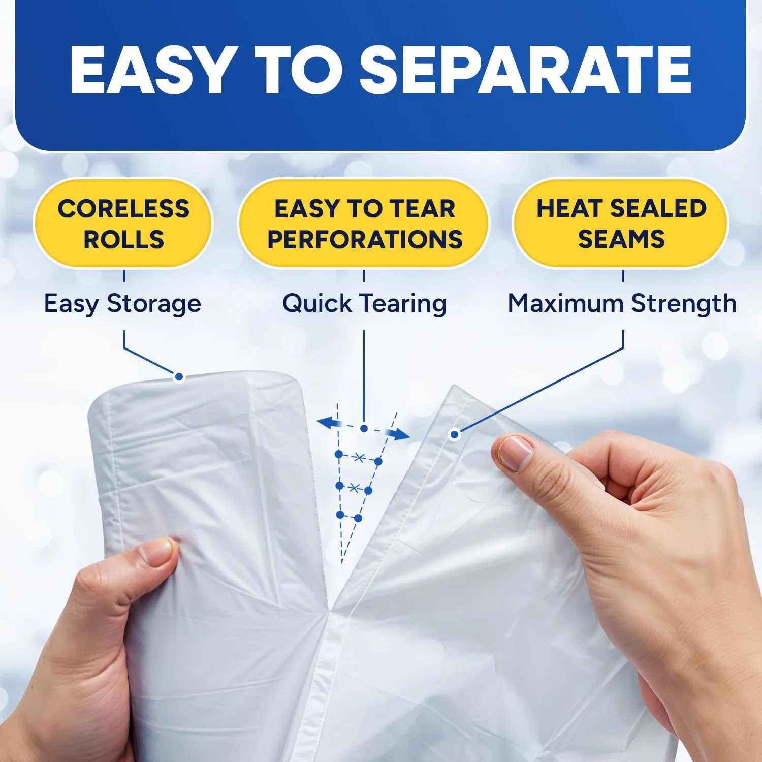 32-33 Gallon Trash Bags, Clear Trash Bags 33"W  40"L, 13 Micron Clear Garbage Bags, 32-33 Gal High-Density Garbage Can Liners, Fits Square and Round Trash Cans, Pack of 500