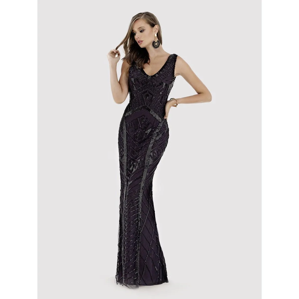 33552 - Fitted tonal sequins long dress