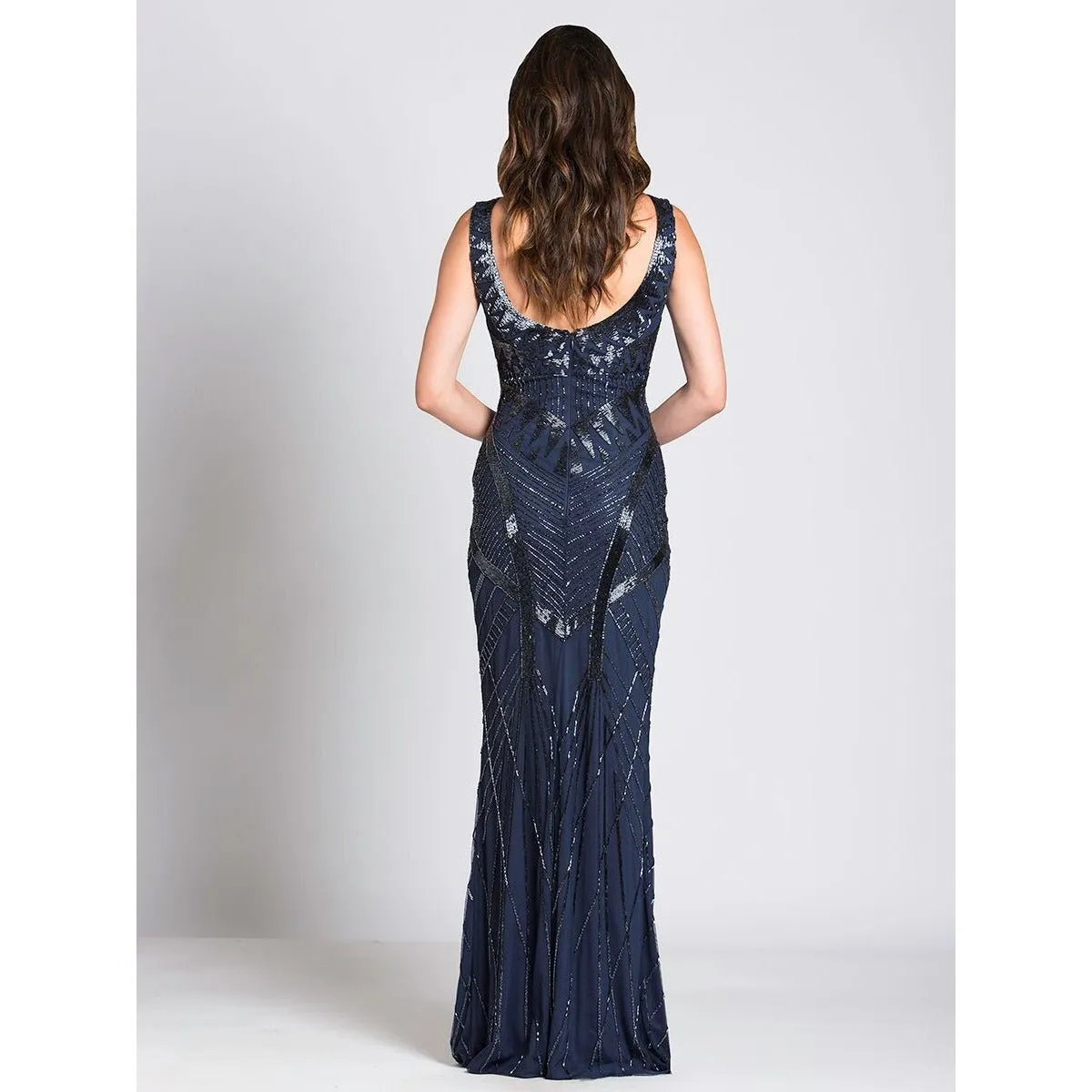 33552 - Fitted tonal sequins long dress