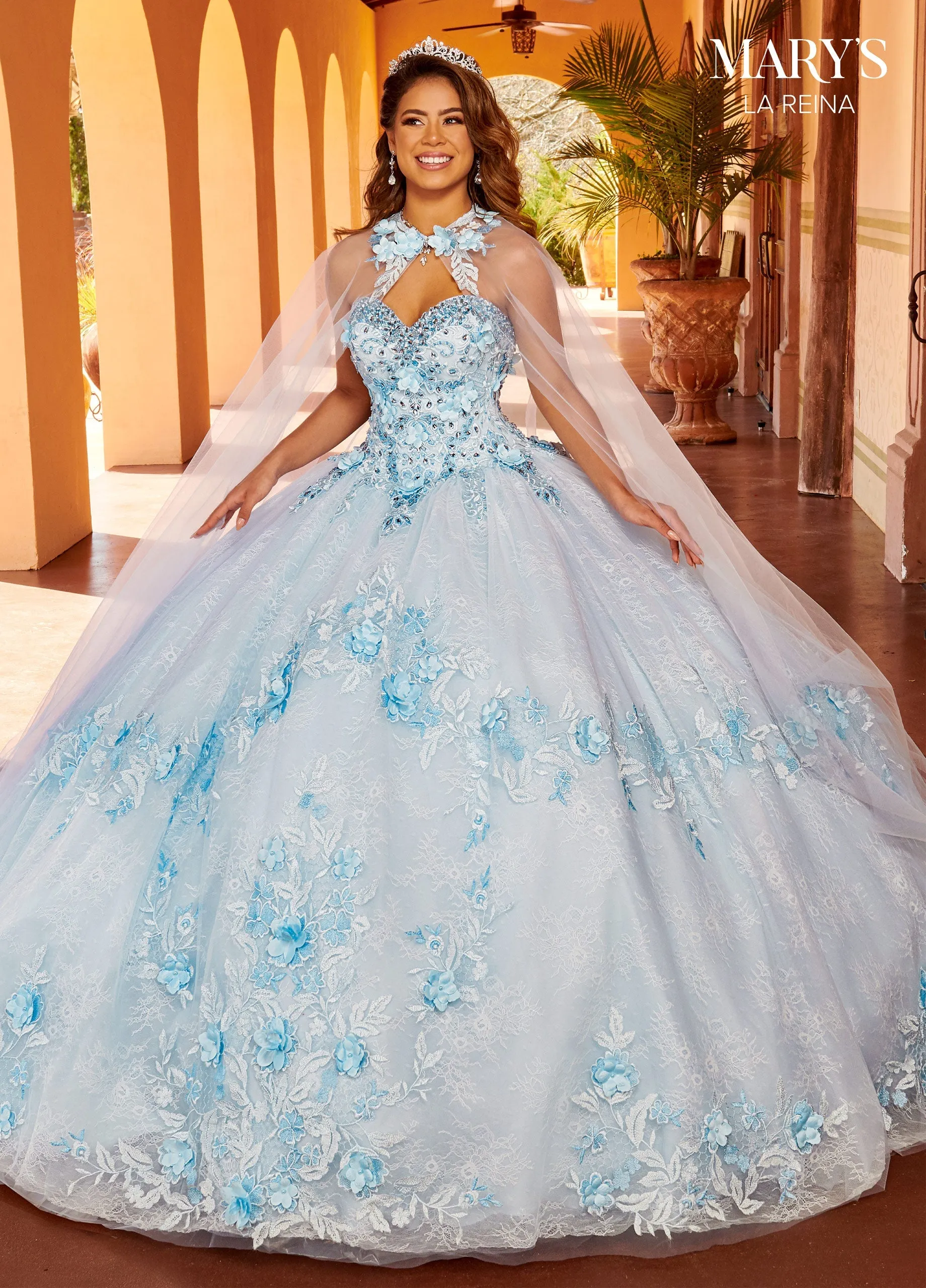 3D Floral Cape Quinceanera Dress by Mary's Bridal MQ2157