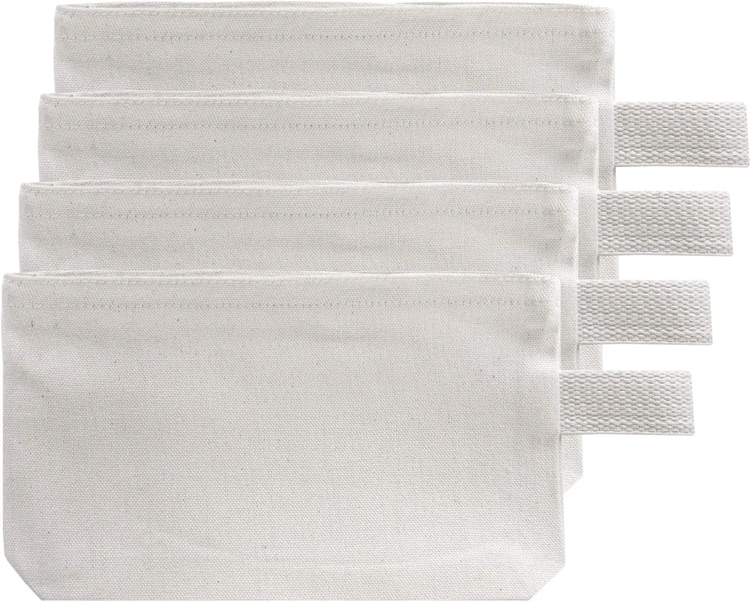 4 PC Multipurpose Canvas Makeup Pouch with Zipper, Multipurpose Cosmetic Bag, Travel Toiletries Bag, 9 x 5", 100% Cotton Canvas - White