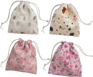 4 Small Drawstring Makeup Bags - Portable, Cute Cosmetic Pouches for Women, Perfect for Travel, Storing Cosmetics, Headphones and Jewelry
