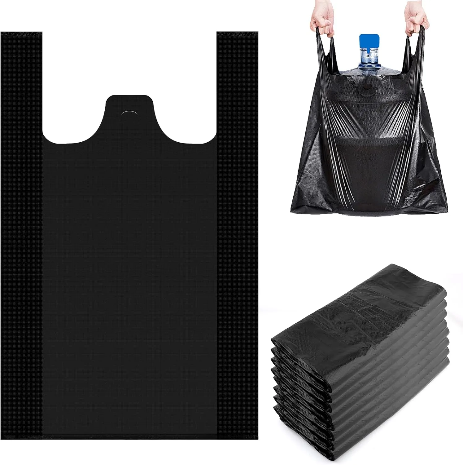 400Pcs 25.5"X 15.7"Plastic T Shirt Bags with Handles,25 MIC Heavy Duty Black Grocery Bags,Large Disposable Plastic Bags for Shopping Restaurant Retail Grocery Stores