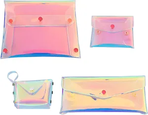 4Pcs Holographic Makeup Bag,Makeup Bag for Purse&Clear Makeup Bag Cosmetic Bag Hand Carry Bag Coin Purse for Women