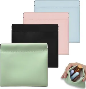 4Pcs Small Makeup Bag Waterproof Portable Cosmetic Bags for Women Zipperless Self-closing Coin Purse Lipstick Snap Closure Pouch for Purse Organizer Mini Cosmetic Bag for Purse essentials