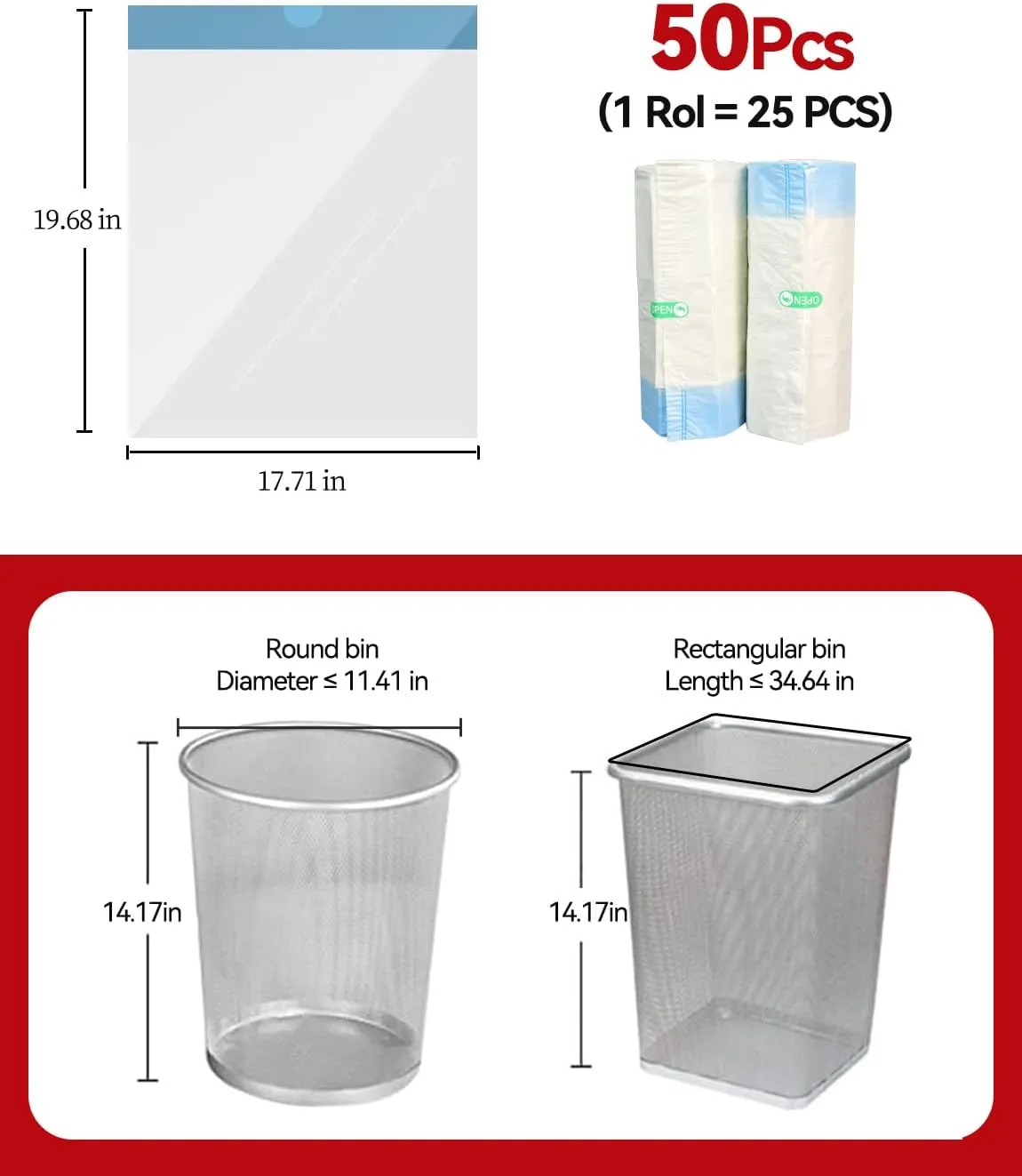 50 Count 4 Gallon small trash bags Bathroom kitchen bathroom garbage bags with drawstring Ultra Strong Thick Plastic trash can liners for Office Bedroom Unscented 4Gallon (White,50 Count)