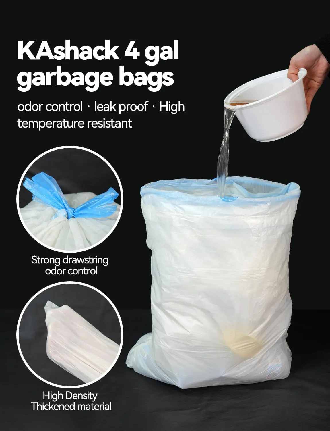 50 Count 4 Gallon small trash bags Bathroom kitchen bathroom garbage bags with drawstring Ultra Strong Thick Plastic trash can liners for Office Bedroom Unscented 4Gallon (White,50 Count)