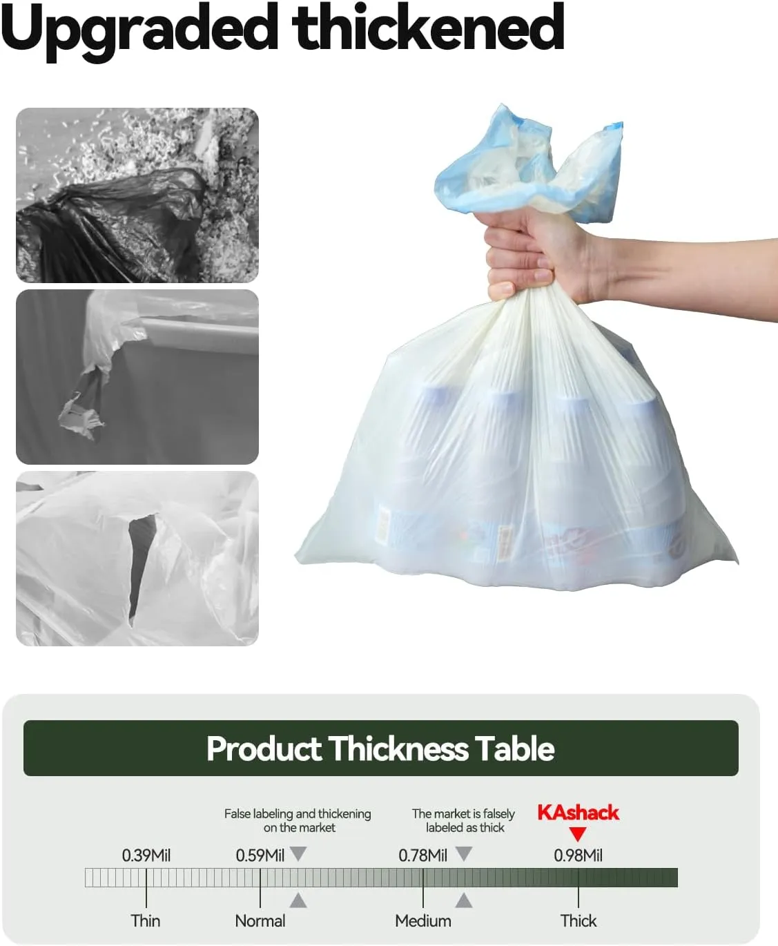 50 Count 4 Gallon small trash bags Bathroom kitchen bathroom garbage bags with drawstring Ultra Strong Thick Plastic trash can liners for Office Bedroom Unscented 4Gallon (White,50 Count)