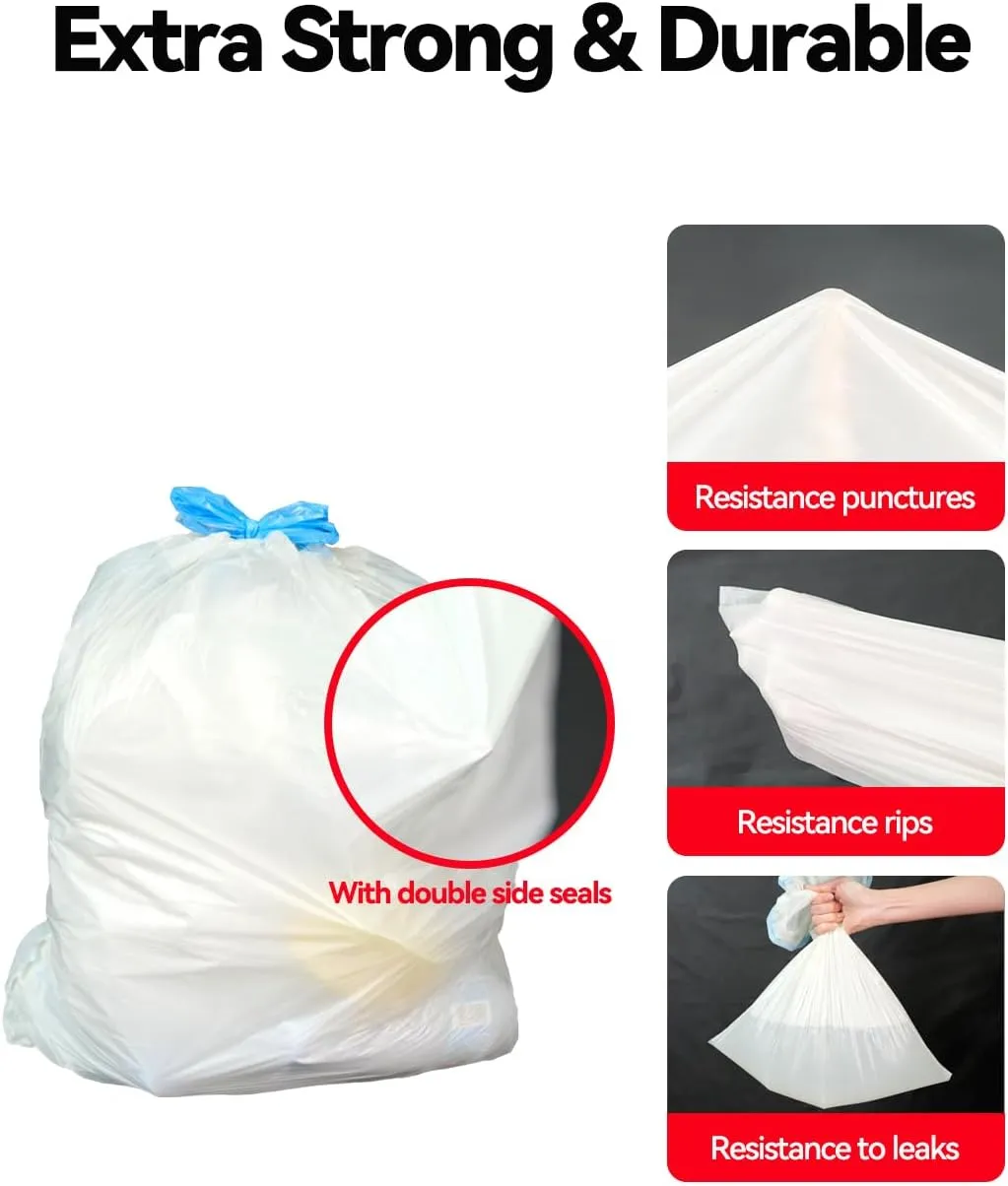 50 Count 4 Gallon small trash bags Bathroom kitchen bathroom garbage bags with drawstring Ultra Strong Thick Plastic trash can liners for Office Bedroom Unscented 4Gallon (White,50 Count)