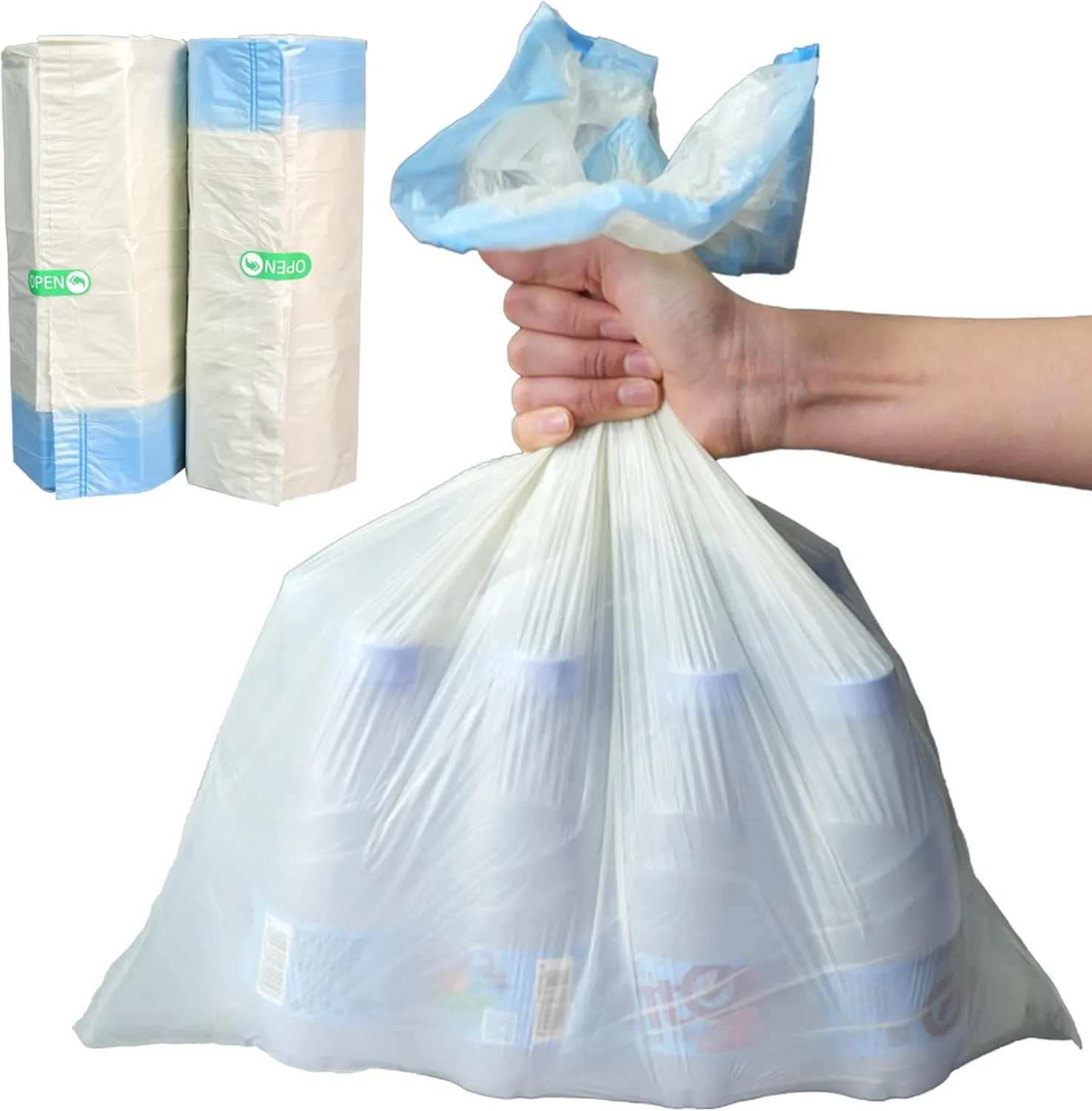 50 Count 4 Gallon small trash bags Bathroom kitchen bathroom garbage bags with drawstring Ultra Strong Thick Plastic trash can liners for Office Bedroom Unscented 4Gallon (White,50 Count)