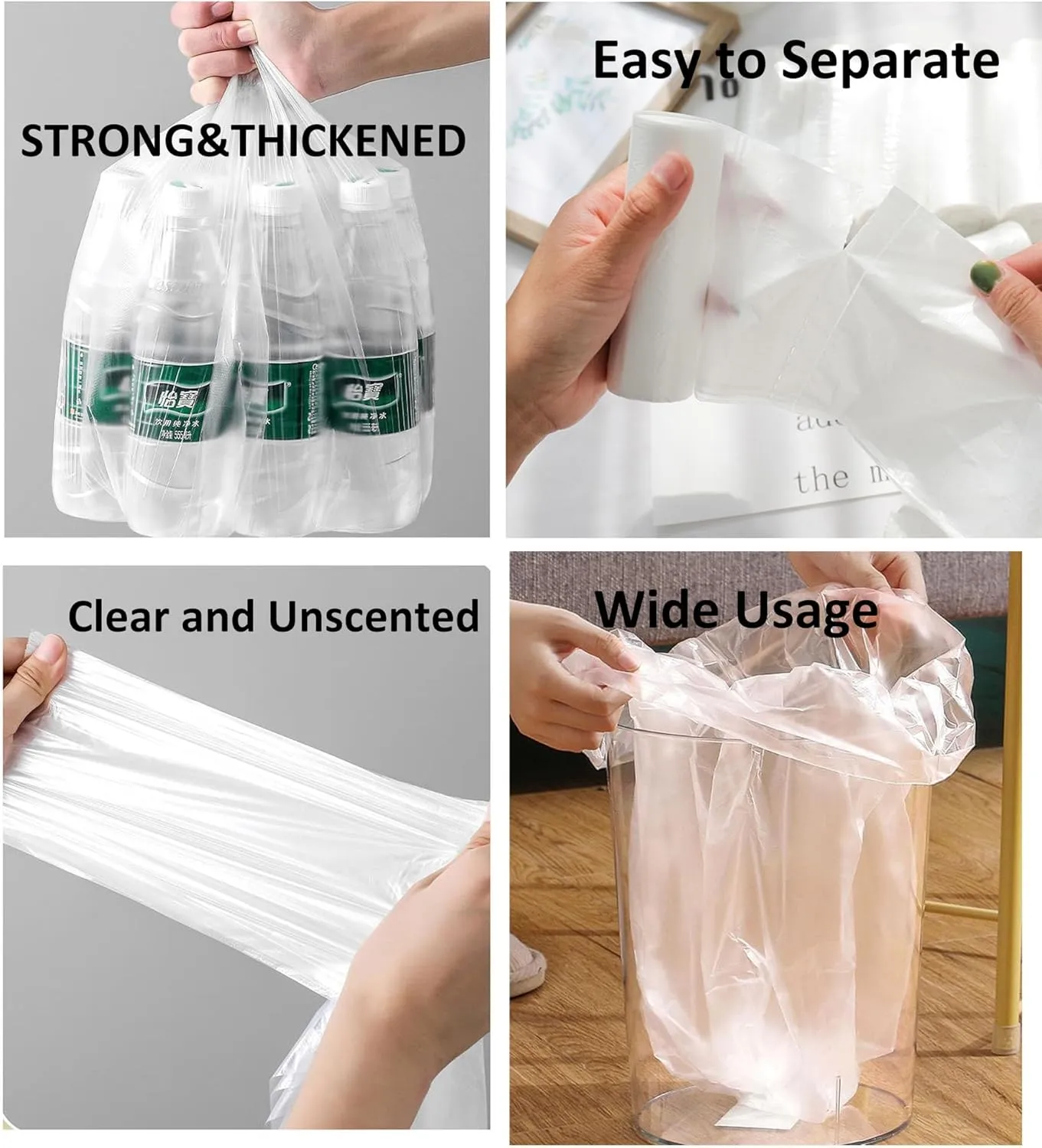 500 Count Clear 4 Gallon Garbage Bags - Strong, Leakage-Free, Unscented Thick for Bathroom, Office, Kitchen Waste Basket & Small Trash Can