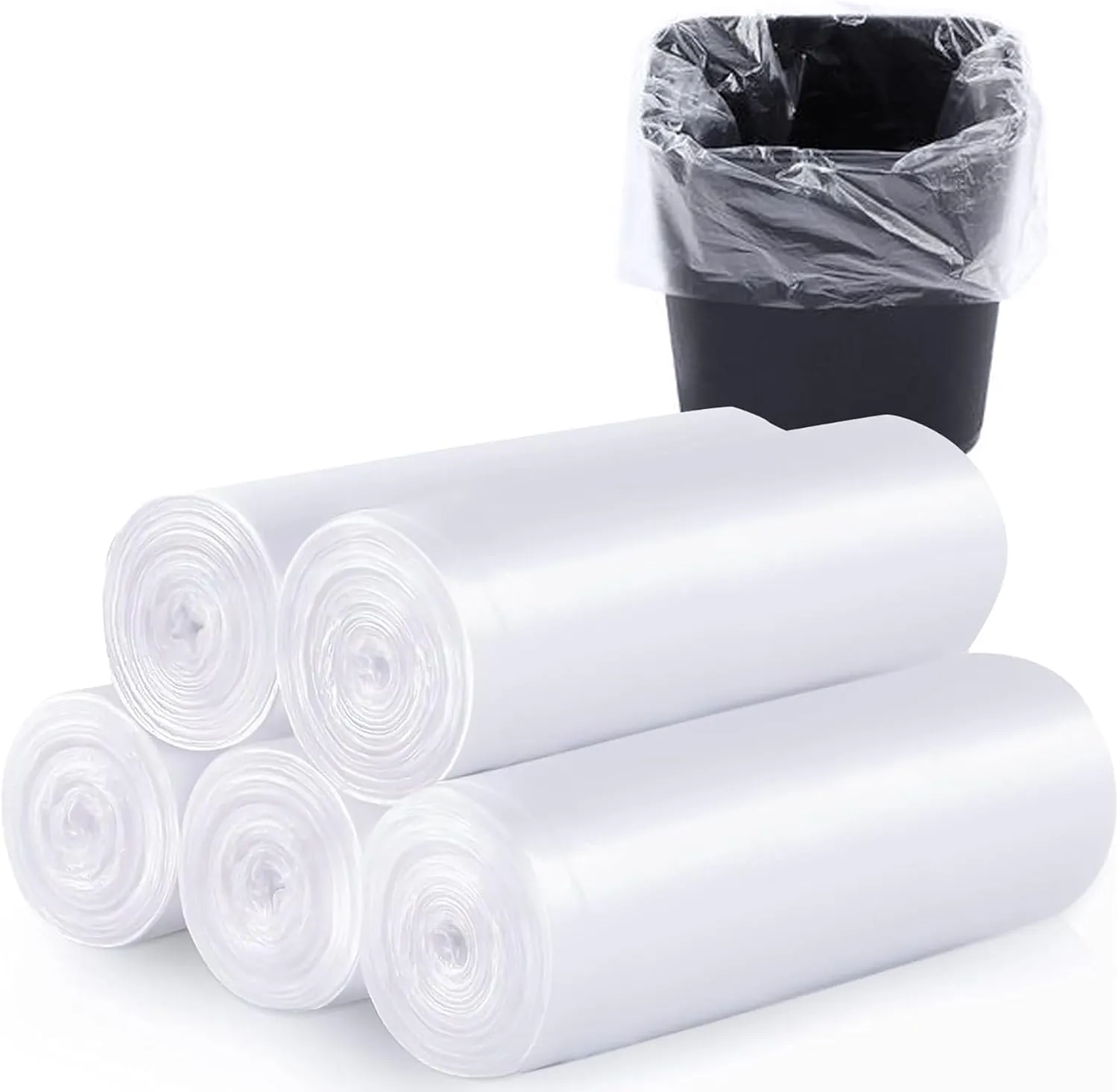 500 Count Clear 4 Gallon Garbage Bags - Strong, Leakage-Free, Unscented Thick for Bathroom, Office, Kitchen Waste Basket & Small Trash Can