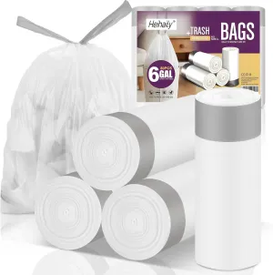 6-Gallon Trash Bags Drawstring Kitchen-Garbage-Bag - Heihaily 4 Rolls 80 Counts Recycled Unscented Office Plastic Can Liner Bathroom Transparent White For Outdoor Yard Waste Basket