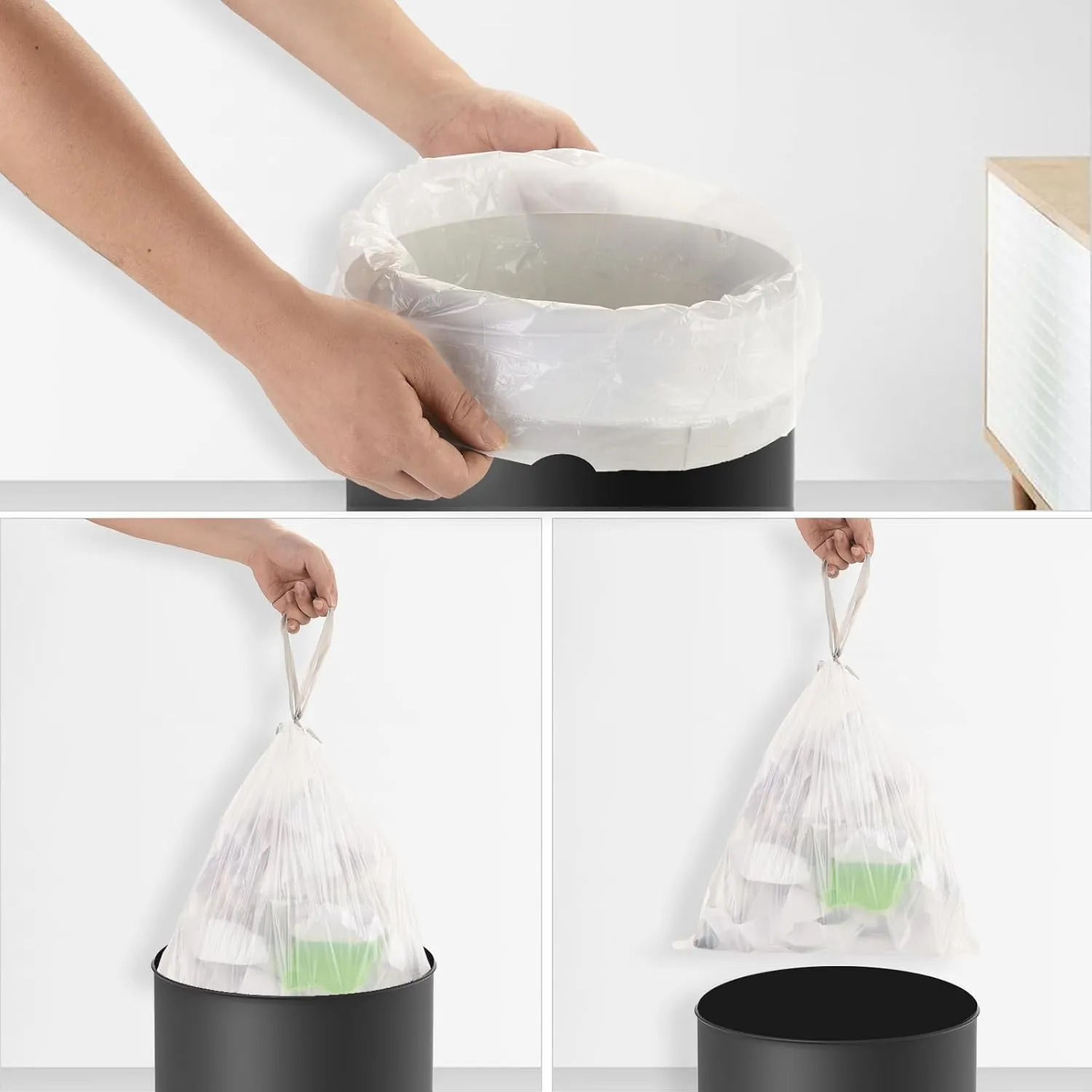 6-Gallon Trash Bags Drawstring Kitchen-Garbage-Bag - Heihaily 4 Rolls 80 Counts Recycled Unscented Office Plastic Can Liner Bathroom Transparent White For Outdoor Yard Waste Basket